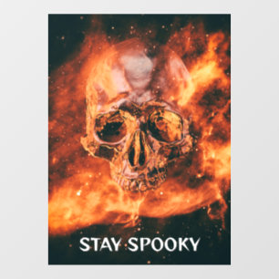 Stay Spooky. Flaming skull in space Window Cling