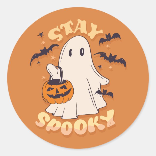 Stay Spooky Ghost Classic Round Sticker (Front)