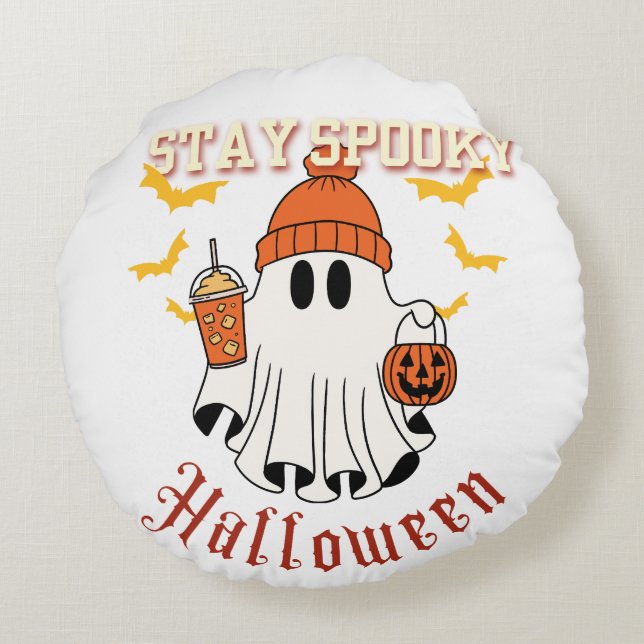 Stay Spooky Ghost Halloween  Round Cushion (Back)