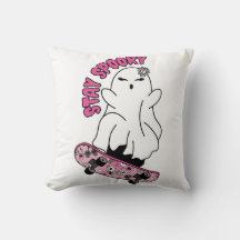 "Stay Spooky" Ghost on a Skateboard – Cool Pink