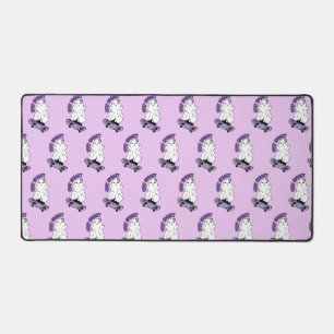 "Stay Spooky" Ghost on a Skateboard – Cool Purple Desk Mat