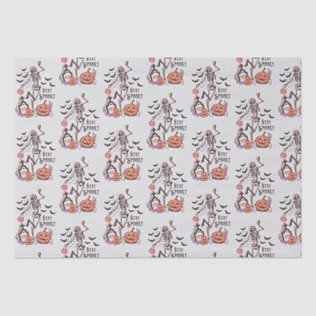 Stay Spooky Graveyard Skeleton Grey Halloween Tissue Paper (Front)