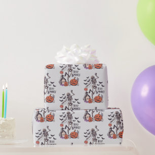 Stay Spooky Graveyard Skeleton Grey Halloween Wrapping Paper