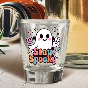 Stay Spooky Groovy Ghost Retro Pastel Halloween Shot Glass