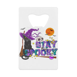 Stay Spooky Halloween Black Cat Witch Hat & Moon