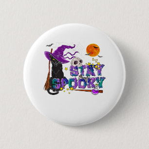 Stay Spooky Halloween Black Cat Witch Hat & Moon 6 Cm Round Badge