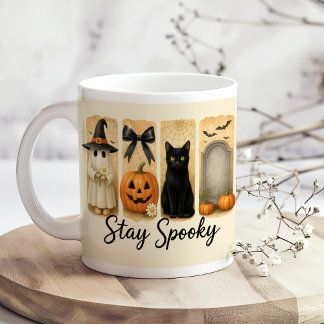 "Stay Spooky" Halloween Brush Stroke Cat Coffee Mug
