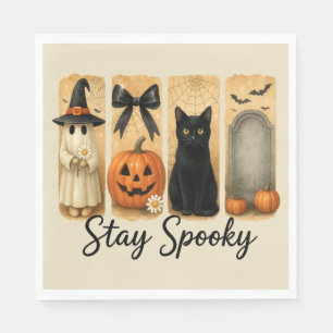 "Stay Spooky" Halloween Brush Stroke Cat Napkin