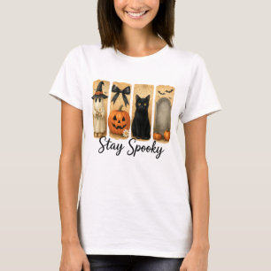 "Stay Spooky" Halloween Brush Stroke Cat Women's T-Shirt