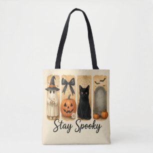 "Stay Spooky" Halloween Brush Stroke Cat Women's Tote Bag