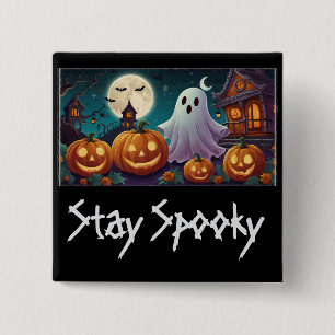 Stay Spooky, Halloween Ghosts and Pumpkins 15 Cm Square Badge