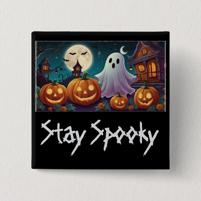 Stay Spooky, Halloween Ghosts and Pumpkins 15 Cm Square Badge (Front)