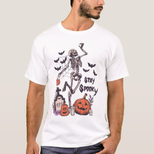 Stay Spooky Halloween Skeleton Spider Bat Pumpkin T-Shirt