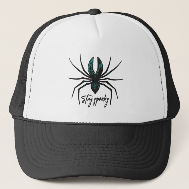 Stay Spooky Halloween Spider Trucker Hat (Front)