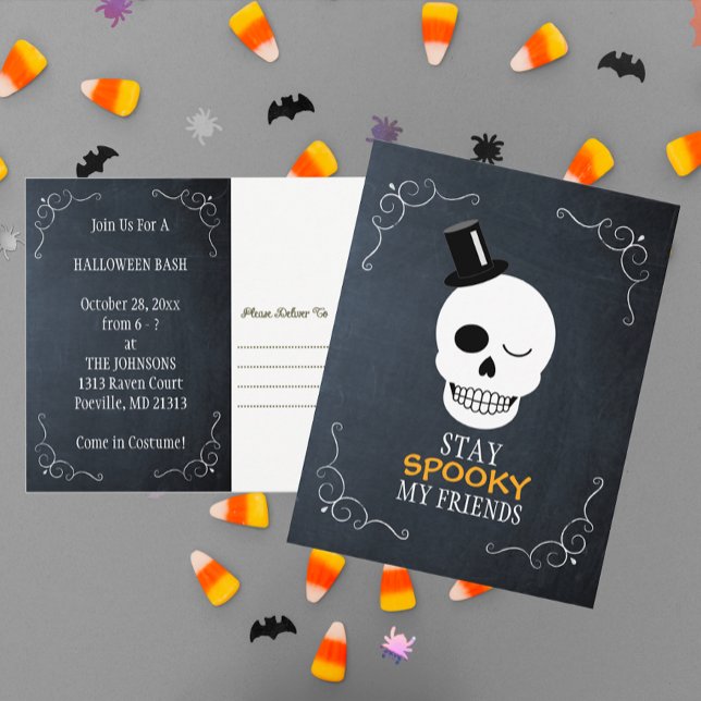 Stay Spooky My Friends Skull Halloween Invitation Postcard (Creator Uploaded)