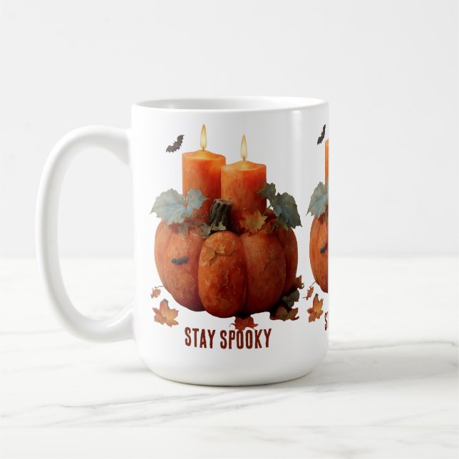 Stay Spooky Pumpkin with Candles Coffee Mug (Left)