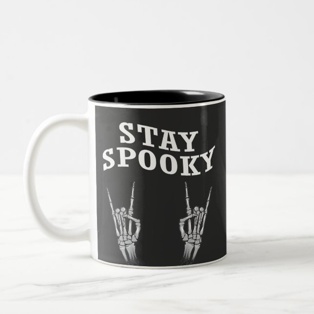 Stay Spooky Skeleton Hands Halloween Spooky Cute  Two-Tone Coffee Mug (Left)