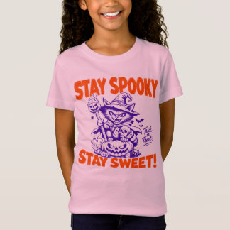 Stay Spooky Stay Sweet Retro Witch Cat Halloween T-Shirt