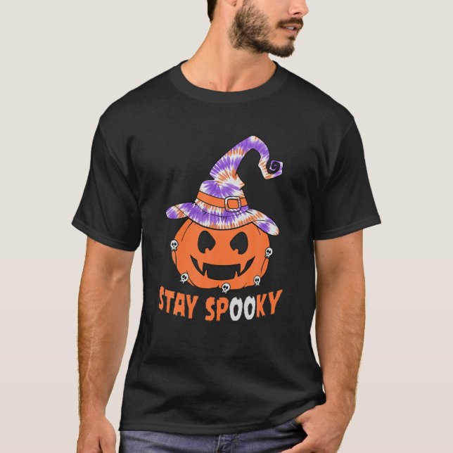 Stay Spooky Tie Dye Pumpkin Witch Lovers Halloween T-Shirt (Front)