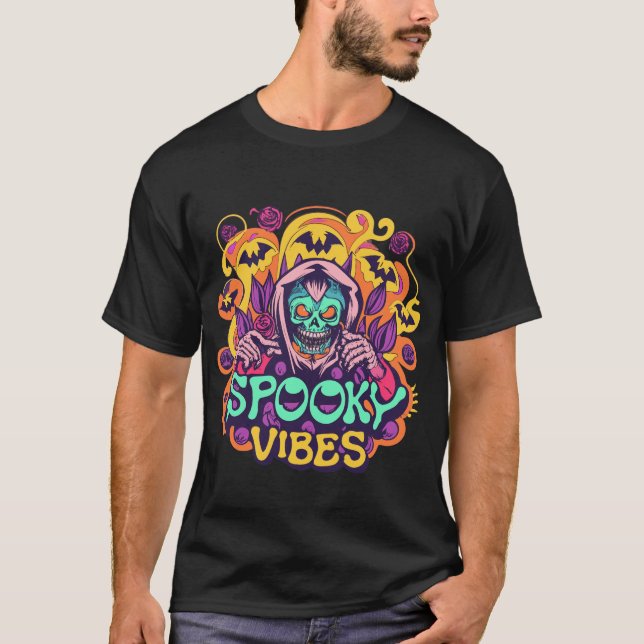 Stay Spooky Vibes - Groovy Ghost T-Shirt (Front)
