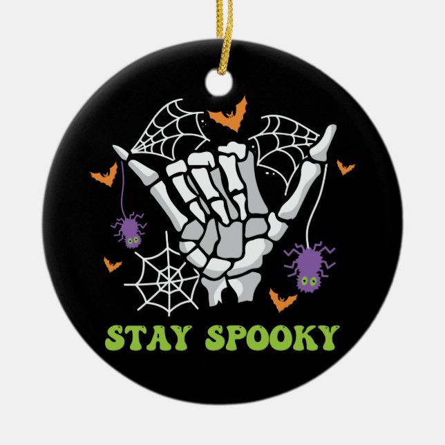 Stay Spooky with Hand Bones and Spider Webs Ceramic Tree Decoration (Front)
