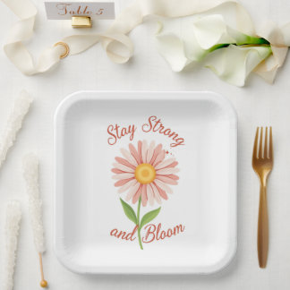 Stay Strong and Bloom Cute Daisy Floral Paper Plate
