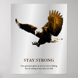 Stay Strong Bald Eagle Motivational Brown Grey Poster