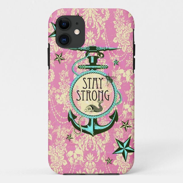 Stay strong nautical anchor art in retro style. Case-Mate iPhone case (Back)