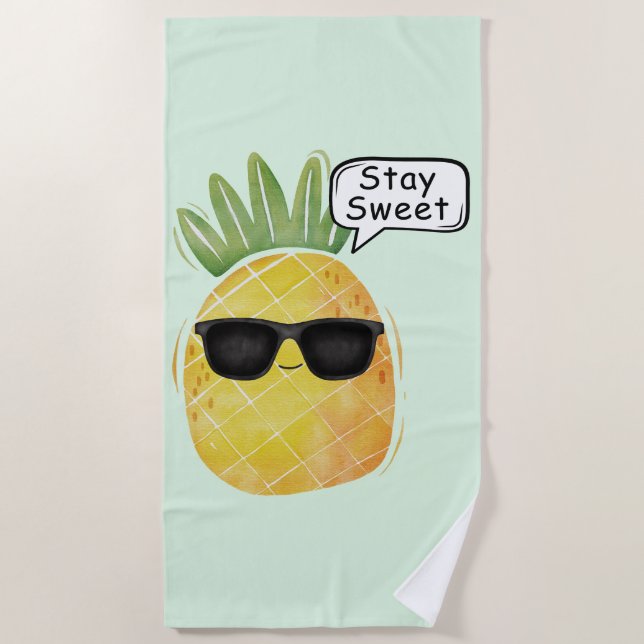 Stay Sweet Pineapple Cartoon Fun Beach Towel (Front)