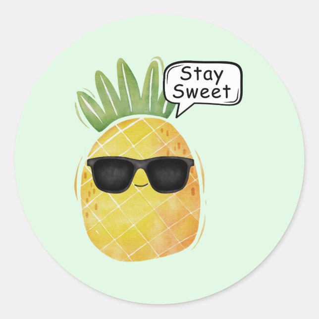 Stay Sweet Pineapple Cartoon Fun Classic Round Sticker (Front)