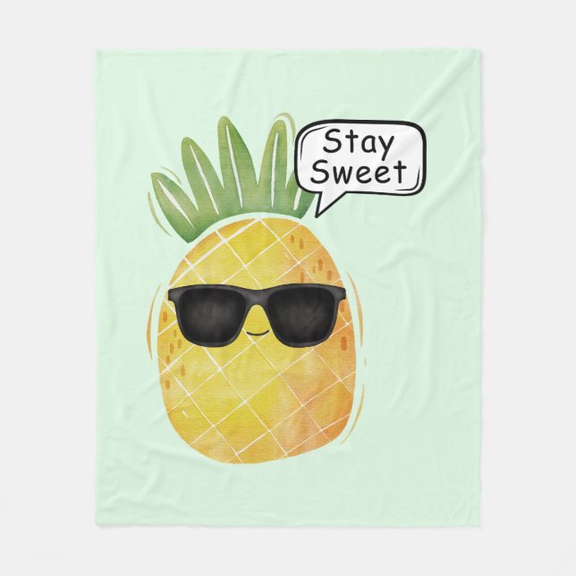 Stay Sweet Pineapple Cartoon Fun Fleece Blanket (Front)