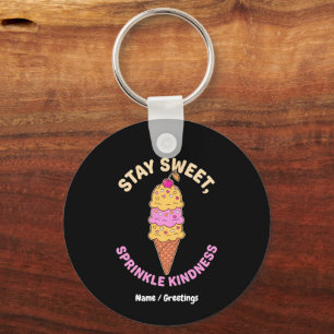 Stay Sweet Sprinkle Kindness Retro Ice Cream Heart Key Ring