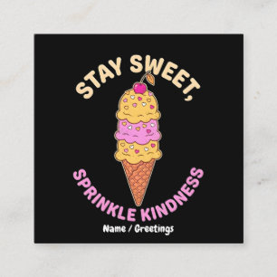 Stay Sweet Sprinkle Kindness Retro Ice Cream Heart Square Business Card