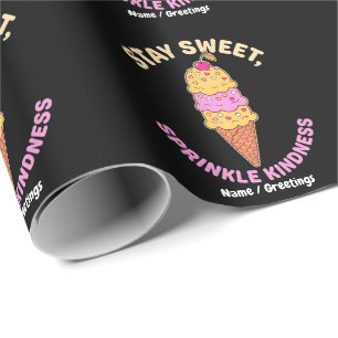 Stay Sweet Sprinkle Kindness Retro Ice Cream Heart Wrapping Paper