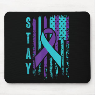 Stay _ Teal & Purple Ribbon Usa Flag _ Suicide Mouse Mat