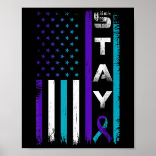 Stay Teal Purple Ribbon Usa Flag Suicide Preventio Poster