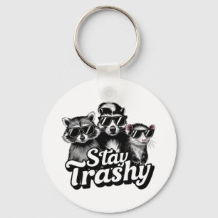 Stay Trashy Racoon Opossum Sunglasses Art Key Ring
