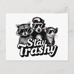 Stay Trashy Racoon Opossum Sunglasses Art Postcard