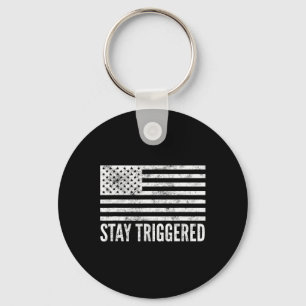 Stay Triggered Funny Pro Trump American Flag Tee W Key Ring
