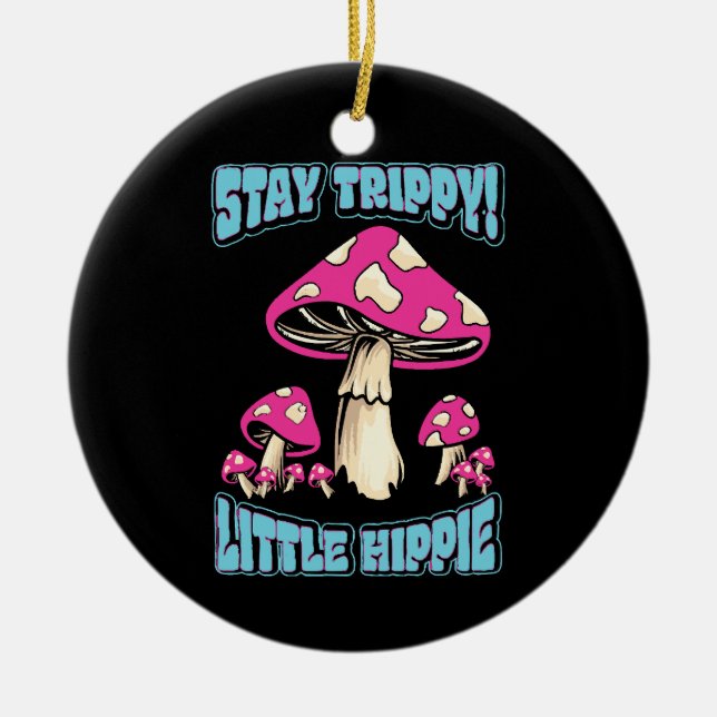 Stay Trippy! Little Hippie Ceramic Tree Decoration (Front)