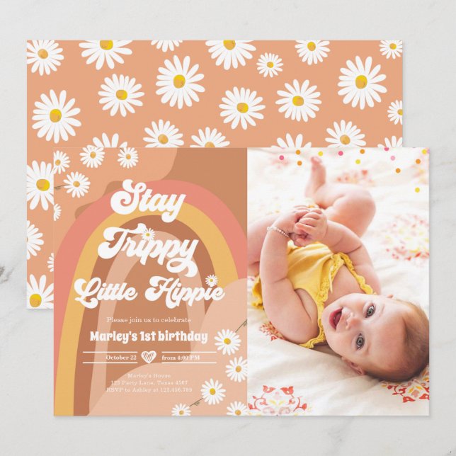 Stay Trippy Little Hippie Retro Daisy Birthday Inv Invitation (Front/Back)