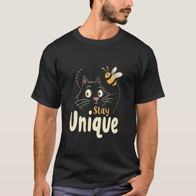 Stay Unique Creativity Cat Bee T-Shirt (Front)