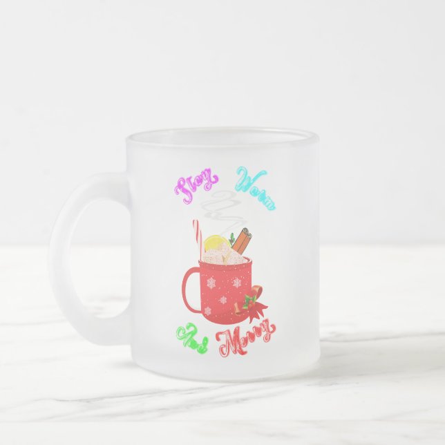 Stay Warm And Merry Cinnamon Snowflakes Christmas Frosted Glass Coffee Mug (Left)