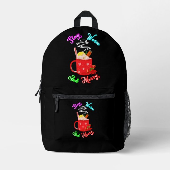 Stay Warm And Merry Cinnamon Snowflakes Christmas Printed Backpack (Front)