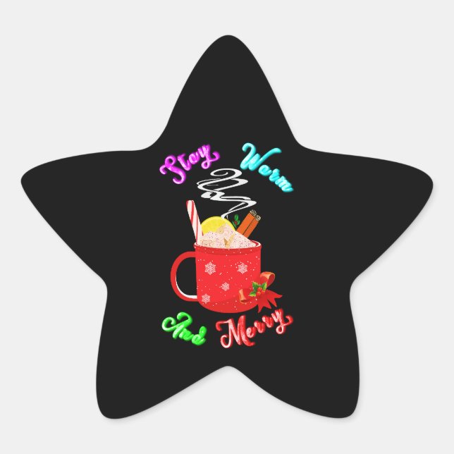 Stay Warm And Merry Cinnamon Snowflakes Christmas Star Sticker (Front)