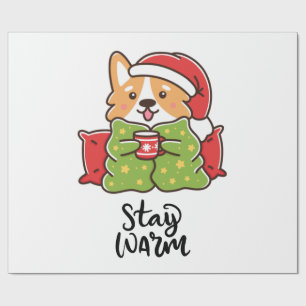 Stay Warm Christmas Corgi Santa Hat Holiday Wrapping Paper