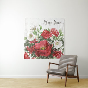 Stay Warm - Holiday Flowers Tapestry