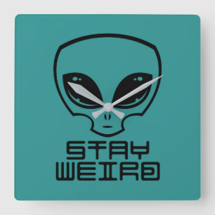 Stay Weird Alien Head Square Wall Clock
