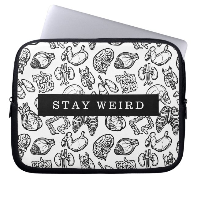Stay Weird Black & White Human Anatomy Biology Laptop Sleeve (Front)