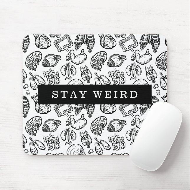 Stay Weird Black & White Human Anatomy Biology Mouse Mat (With Mouse)
